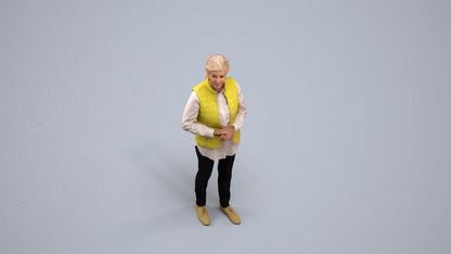 realistic 3D senior woman casual standing, scanned archviz people for Blender and 3ds Max, back view render
