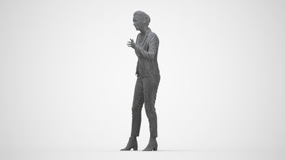 3D human model woman business, photogrammetry scanned person for archviz, wireframe back view