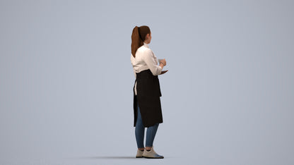 realistic 3D woman hospitality, scanned archviz people for Blender and 3ds Max, side view render