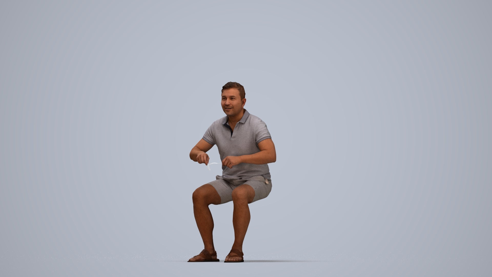 3D scanned man sitting casual, photorealistic archviz people for Enscape and SketchUp, top-down view render
