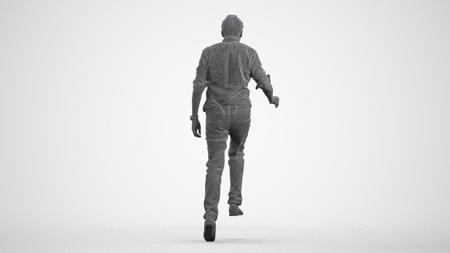 realistic 3D human man casual standing, archviz people FBX OBJ for Blender, wireframe front view