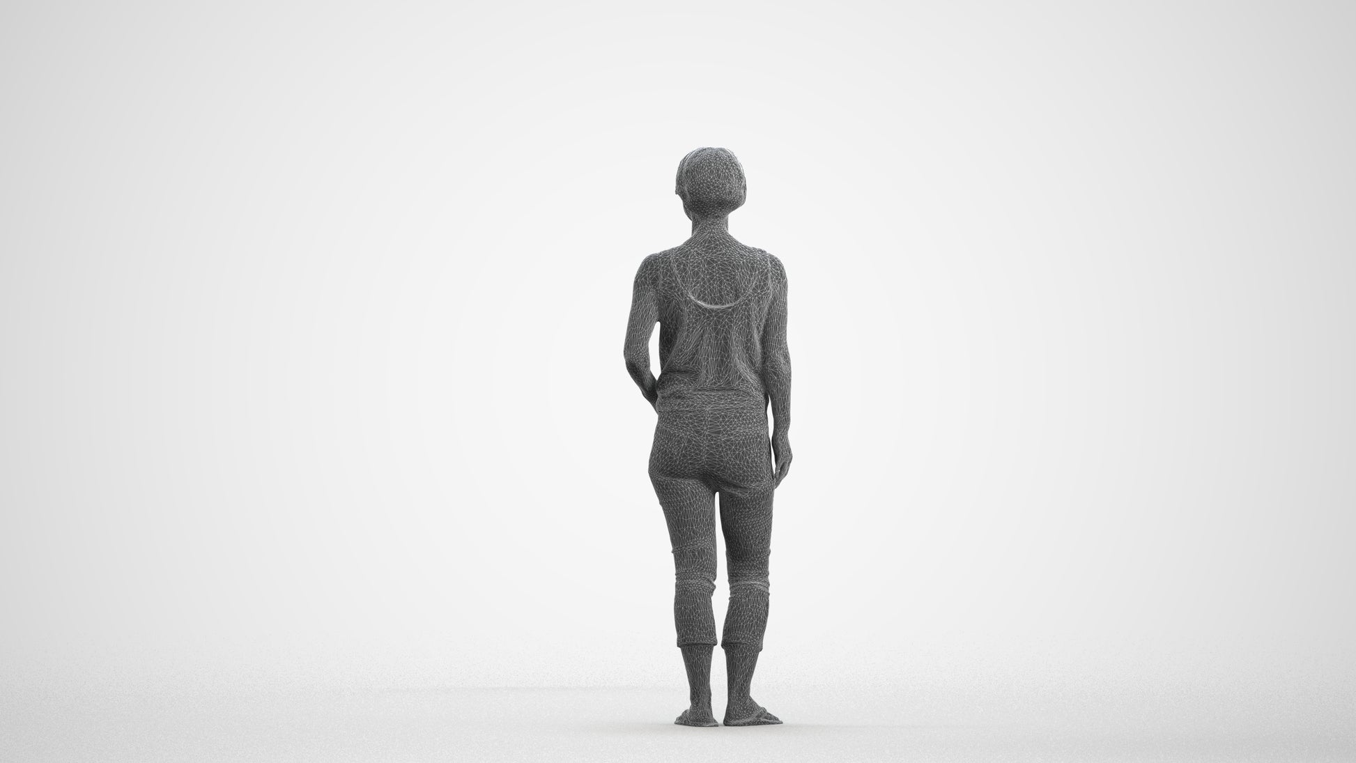 realistic 3D people senior woman standing, render-ready for V-Ray and Corona, FBX OBJ, wireframe front view