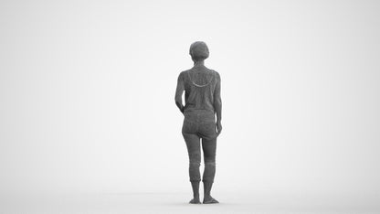 realistic 3D people senior woman standing, render-ready for V-Ray and Corona, FBX OBJ, wireframe front view
