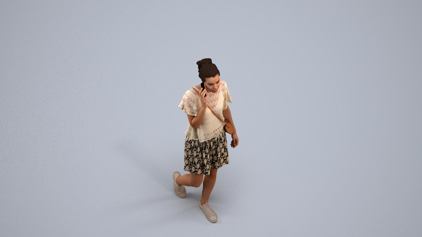 3D people model woman casual walking, scanned human for 3ds Max rendering, back view render