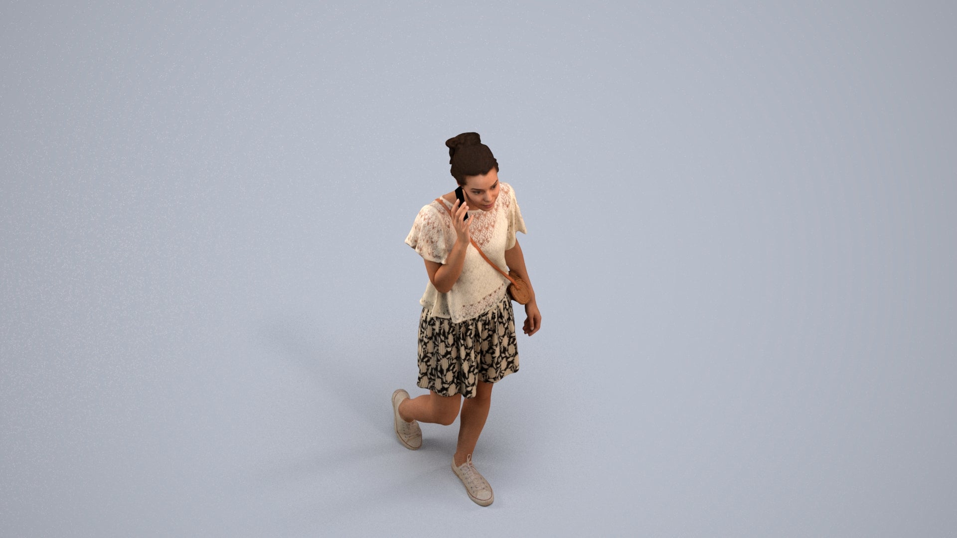 3D people model woman casual walking, scanned human for 3ds Max rendering, back view render