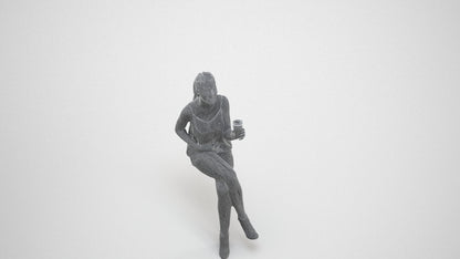 photogrammetry 3D girl casual sitting, realistic human model archviz FBX, wireframe three-quarter view