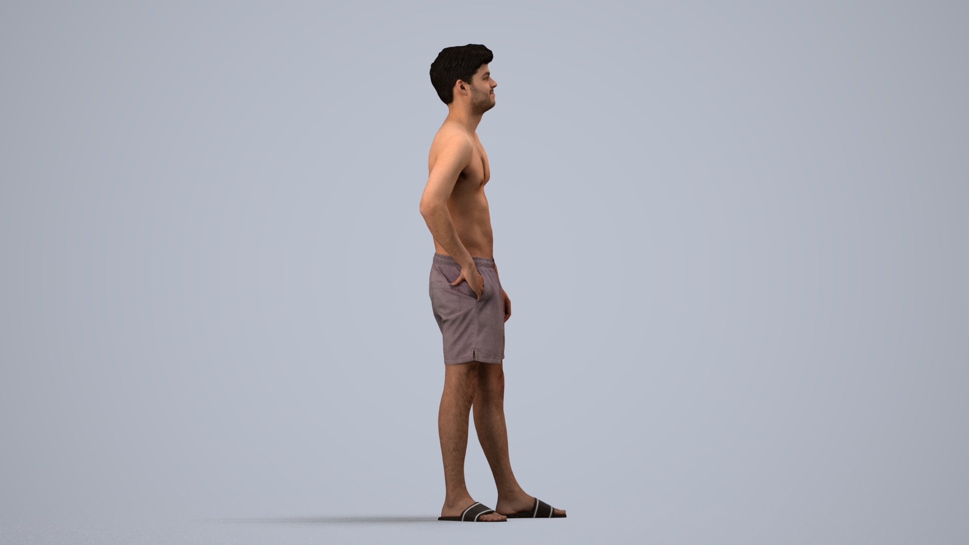 3D people model man pool, scanned human for 3ds Max rendering, side view render