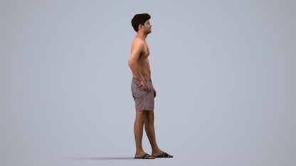 3D people model man pool, scanned human for 3ds Max rendering, side view render