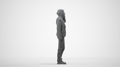 3D scanned senior woman standing business, photorealistic archviz people for Enscape and SketchUp, wireframe side view