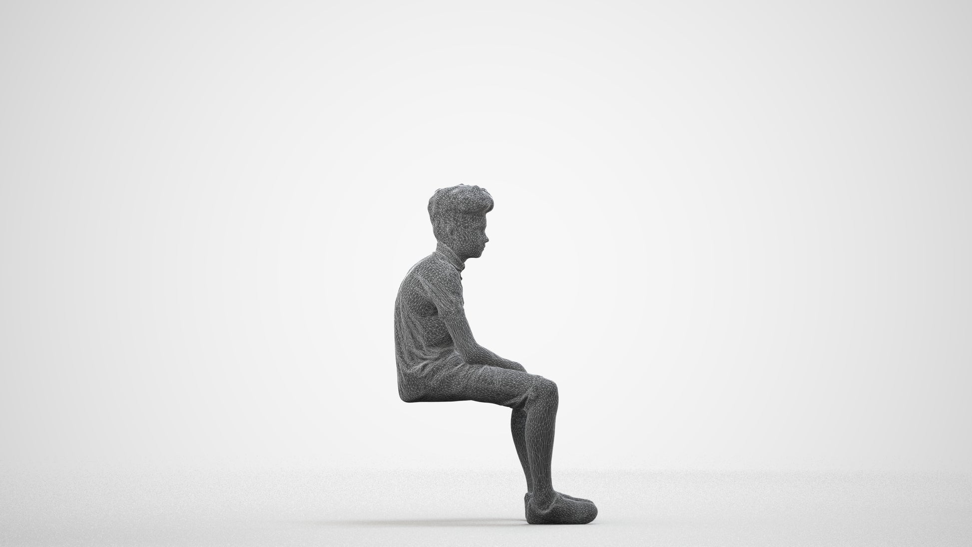 3D scanned boy kids casual, photorealistic archviz people for Enscape and SketchUp, wireframe side view