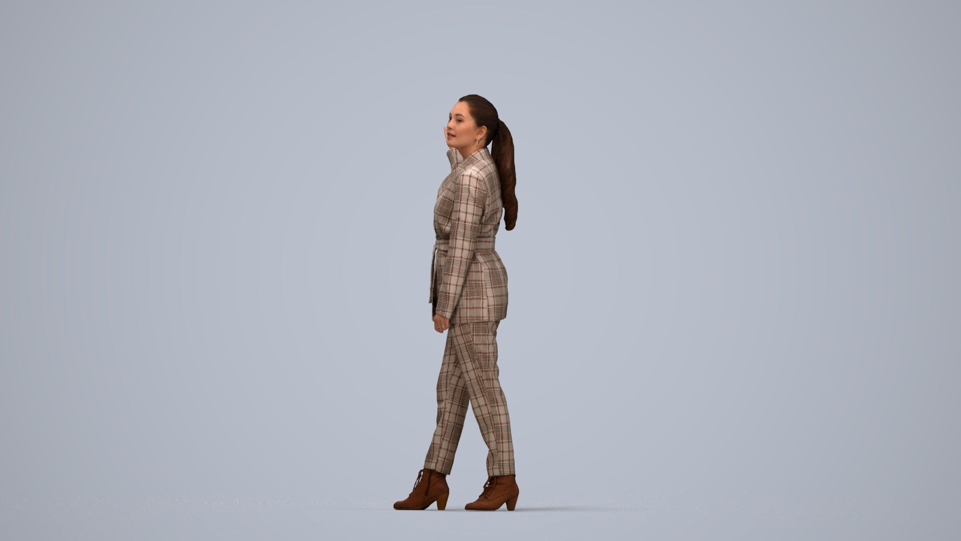 3D people model woman business, scanned human for 3ds Max rendering, top-down view render