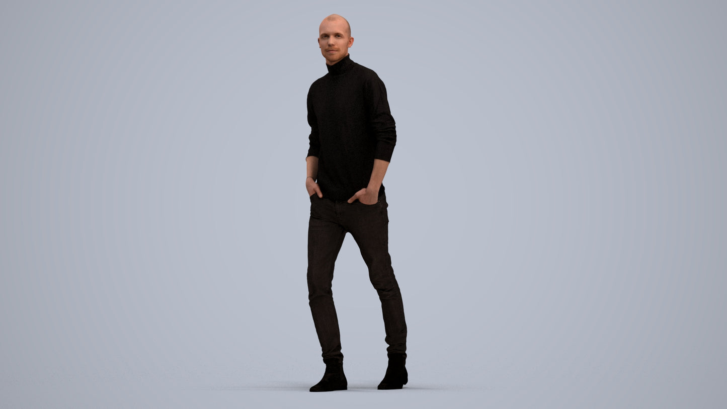 photogrammetry 3D man casual walking, realistic human model archviz FBX, standing pose render