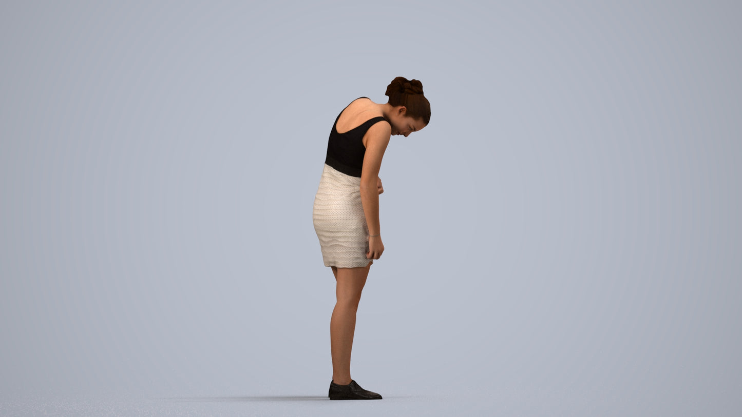 realistic 3D human girl casual kids, archviz people FBX OBJ for Blender, side view render