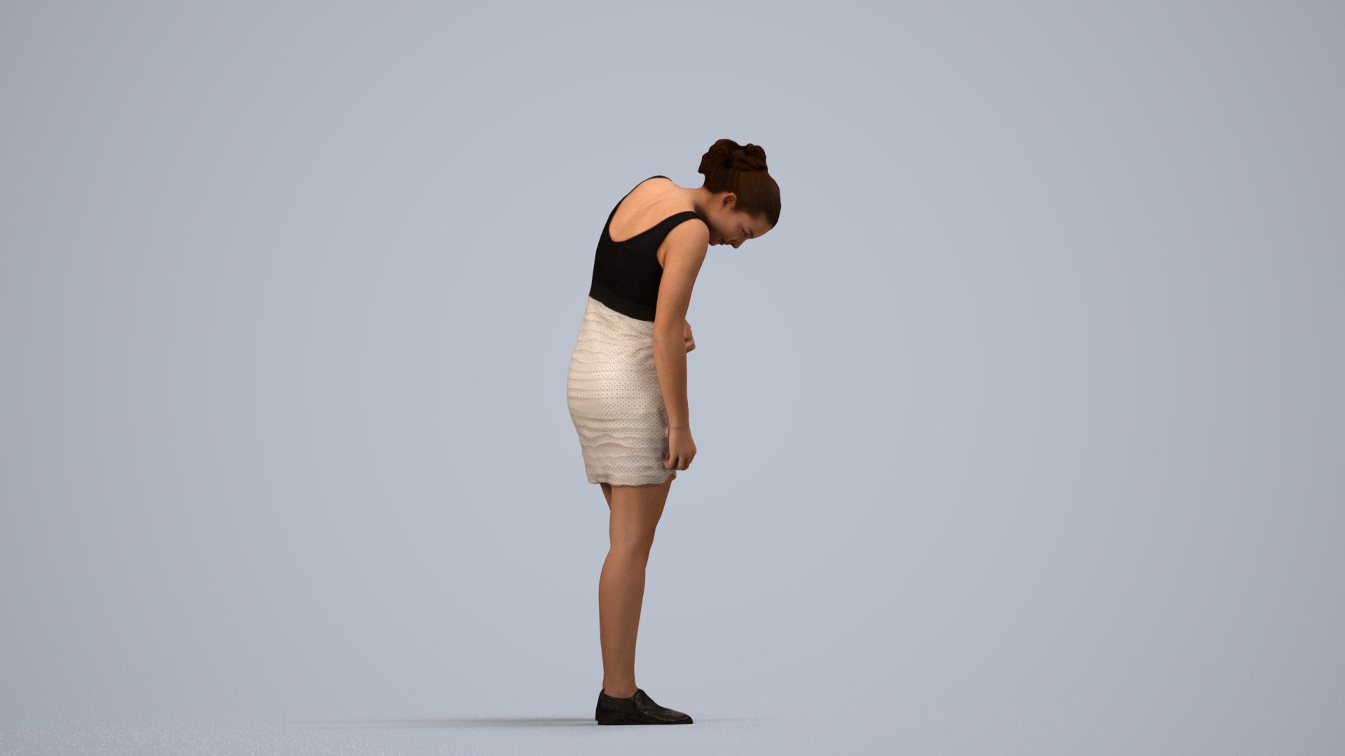 realistic 3D human girl casual kids, archviz people FBX OBJ for Blender, side view render