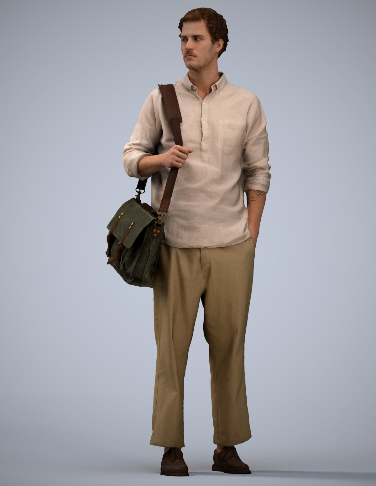 scanned 3D man casual standing, photogrammetry people for Enscape and V-Ray