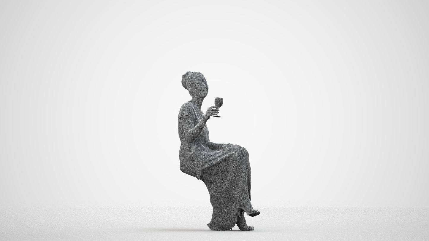 scanned 3D woman formal formalaffairs, photogrammetry people for Enscape and V-Ray, wireframe side view