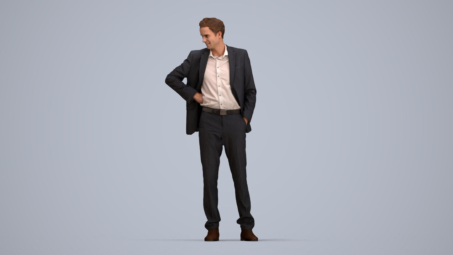 realistic 3D man business, scanned archviz people for Blender and 3ds Max, top-down view render
