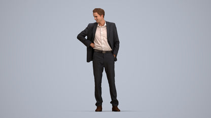 realistic 3D man business, scanned archviz people for Blender and 3ds Max, top-down view render