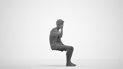scanned 3D man casual sitting, photogrammetry people for Enscape and V-Ray, wireframe side view
