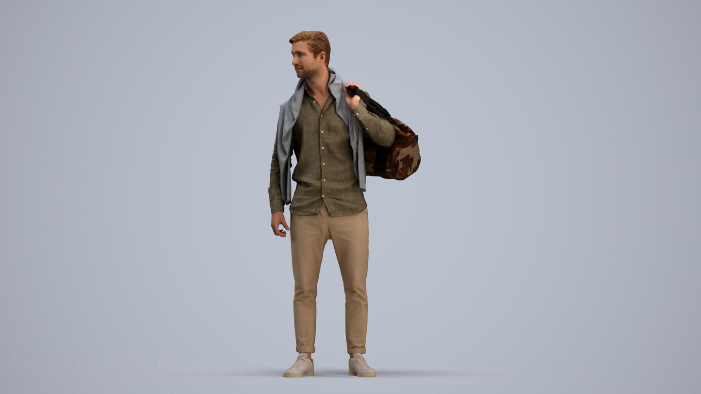 realistic 3D people man casual standing, render-ready for V-Ray and Corona, FBX OBJ, standing pose render