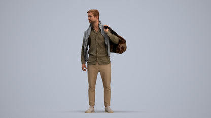 realistic 3D people man casual standing, render-ready for V-Ray and Corona, FBX OBJ, standing pose render