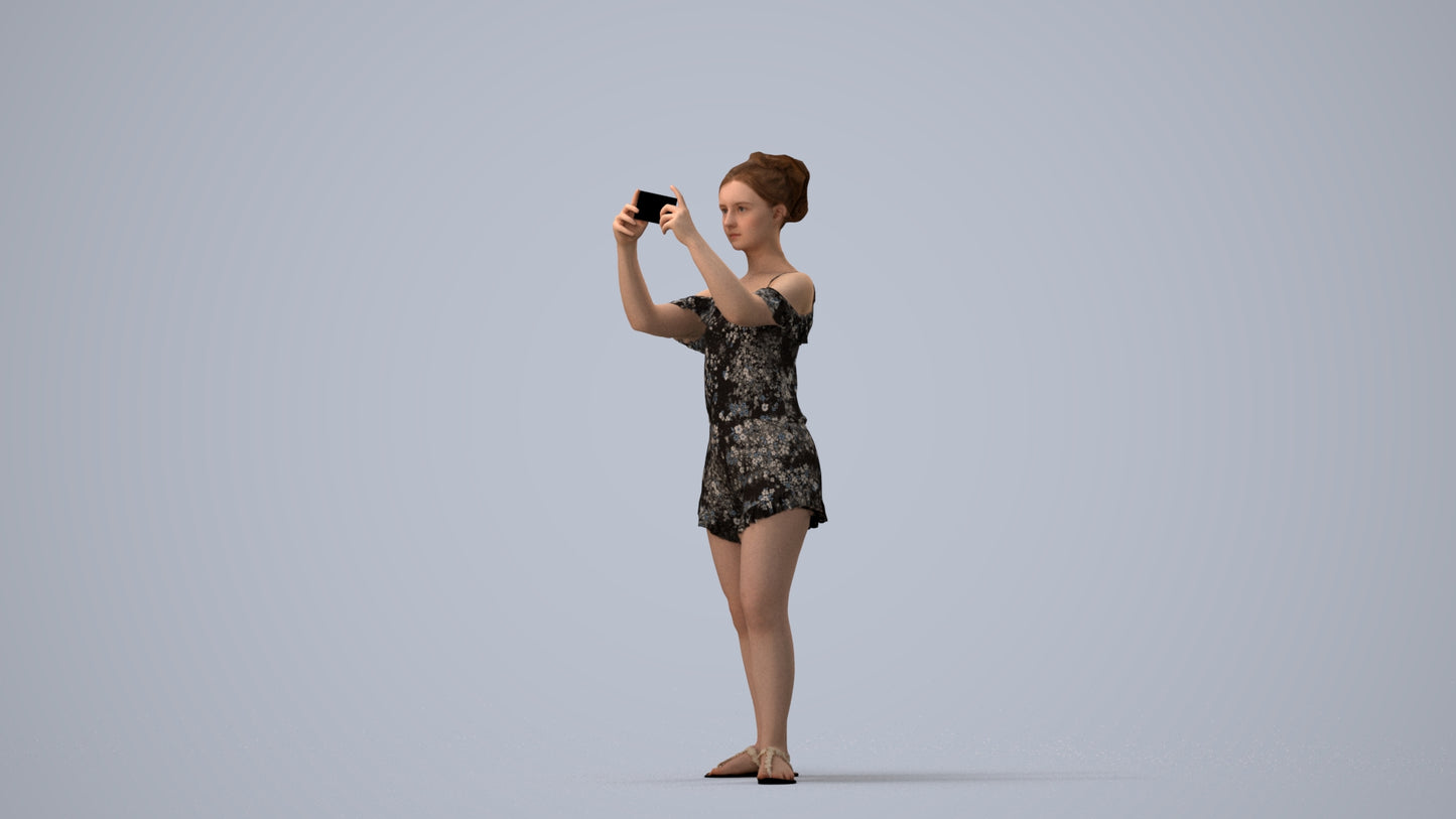 realistic 3D people girl casual kids, render-ready for V-Ray and Corona, FBX OBJ, three-quarter view render