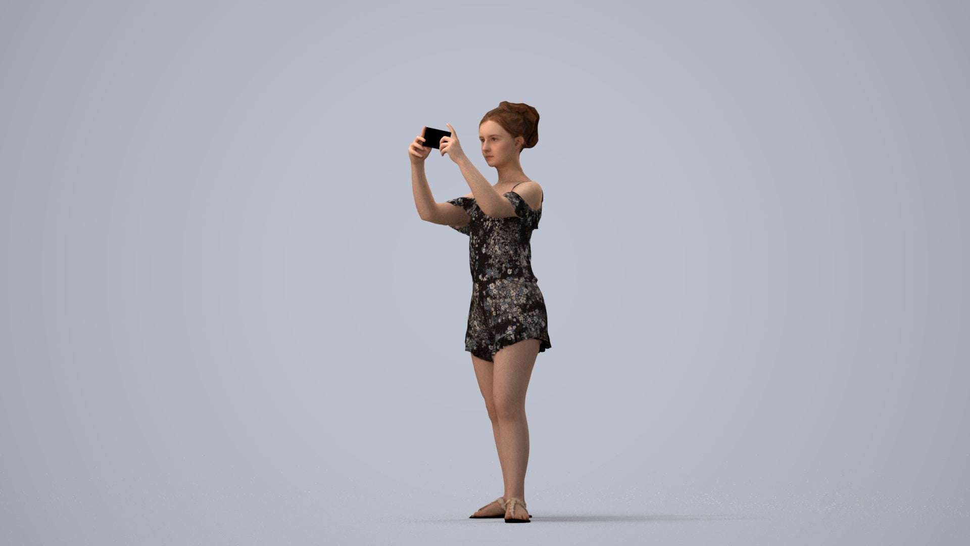 realistic 3D people girl casual kids, render-ready for V-Ray and Corona, FBX OBJ, three-quarter view render
