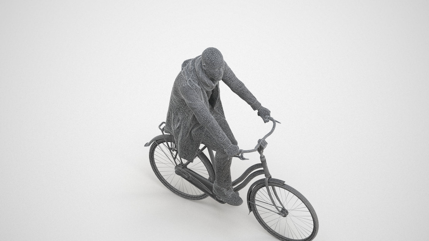 3D human model man casual sitting, photogrammetry scanned person for archviz, wireframe three-quarter view