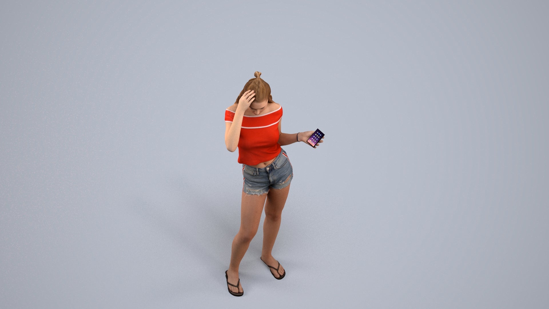 3D people model girl casual standing, scanned human for 3ds Max rendering, back view render