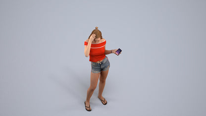 3D people model girl casual standing, scanned human for 3ds Max rendering, back view render