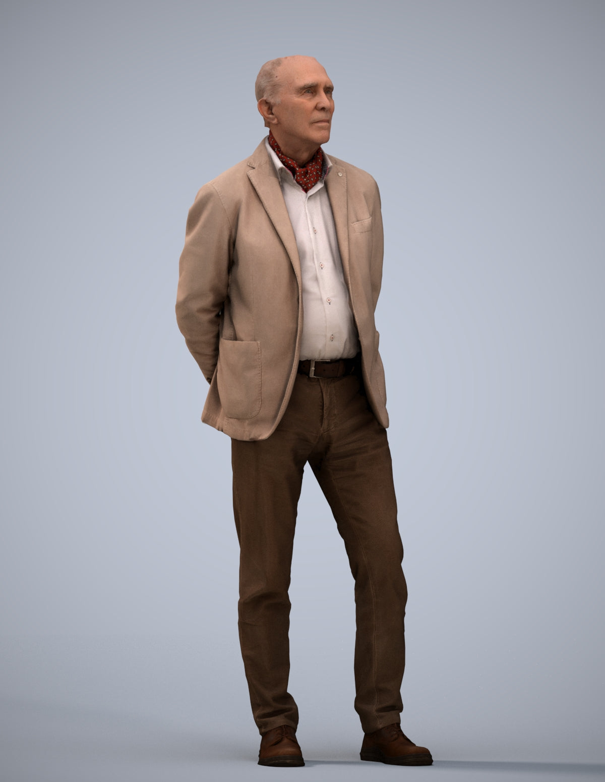realistic 3D human senior man business standing, archviz people FBX OBJ for Blender