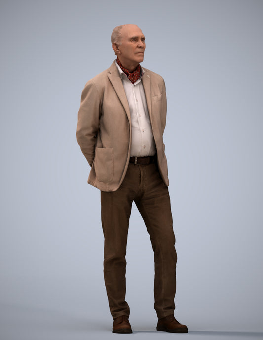 realistic 3D human senior man business standing, archviz people FBX OBJ for Blender