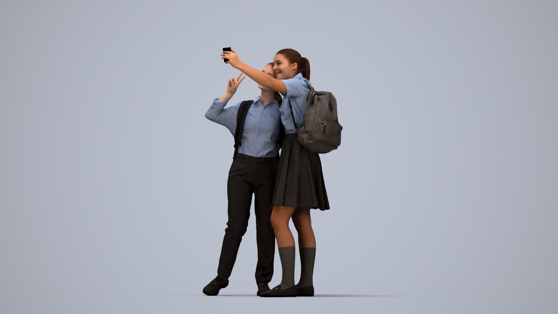 scanned 3D girl kids, photogrammetry people for Enscape and V-Ray, top-down view render