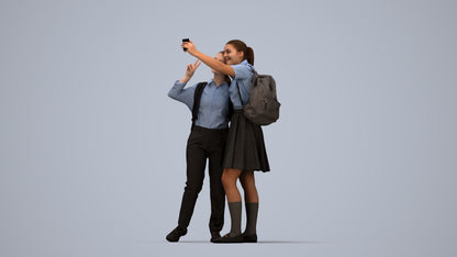 scanned 3D girl kids, photogrammetry people for Enscape and V-Ray, top-down view render
