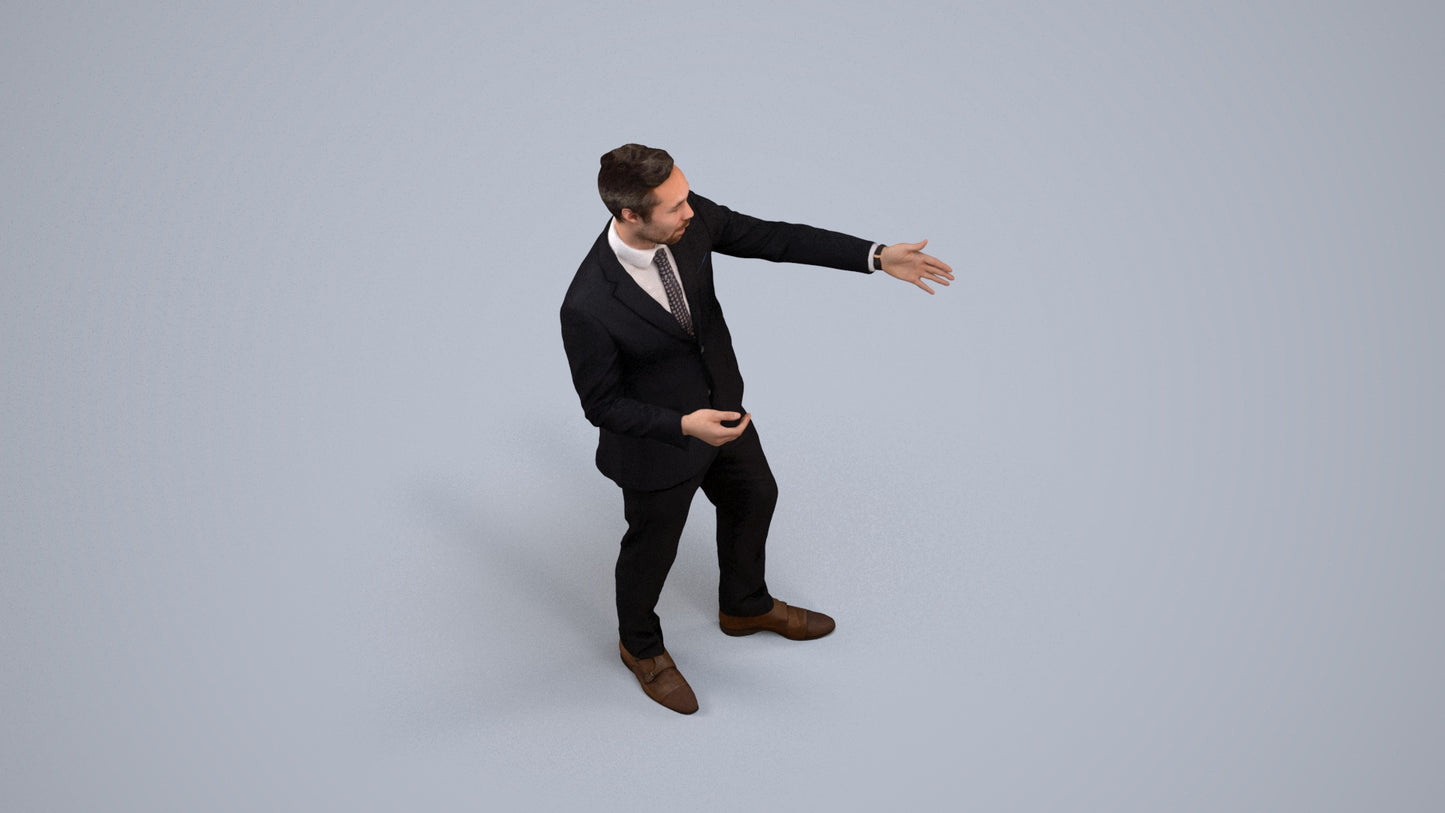 realistic 3D human man business shopping, archviz people FBX OBJ for Blender, back view render