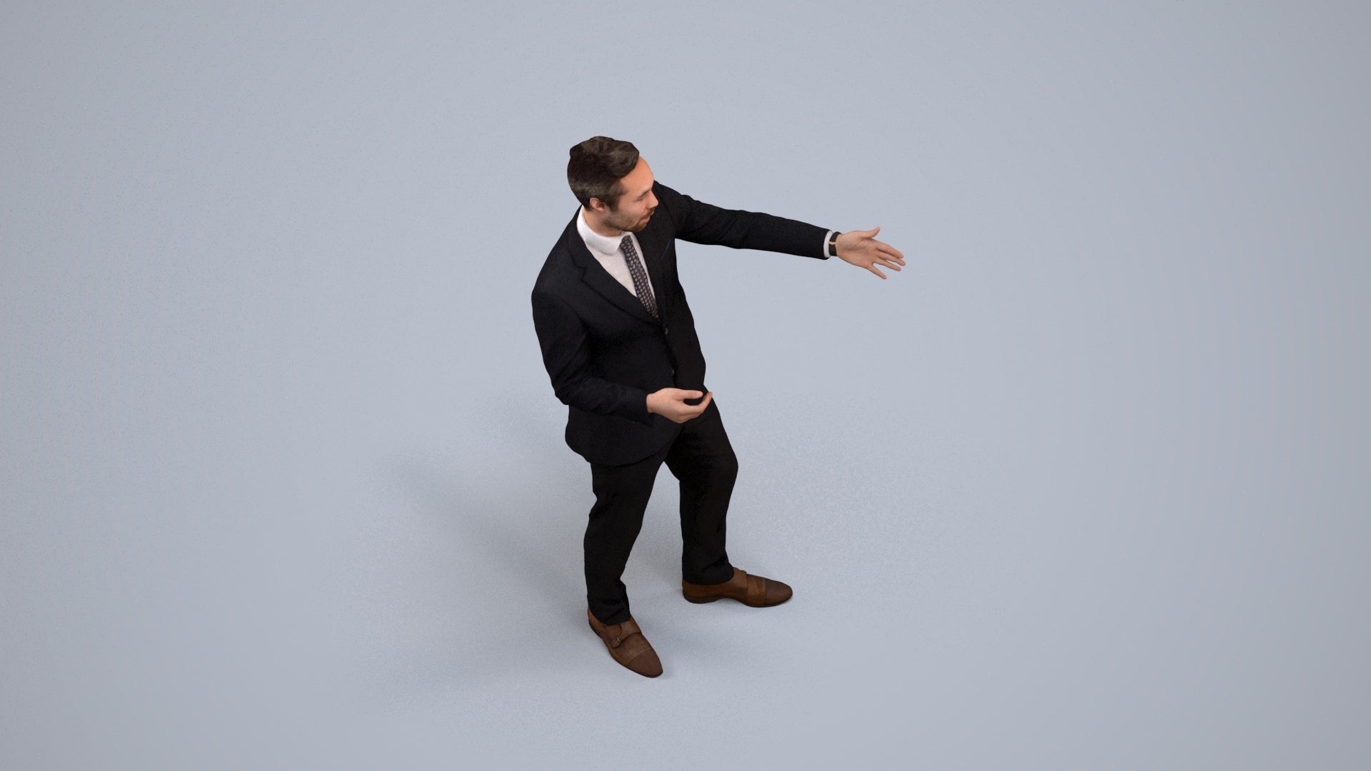realistic 3D human man business shopping, archviz people FBX OBJ for Blender, back view render