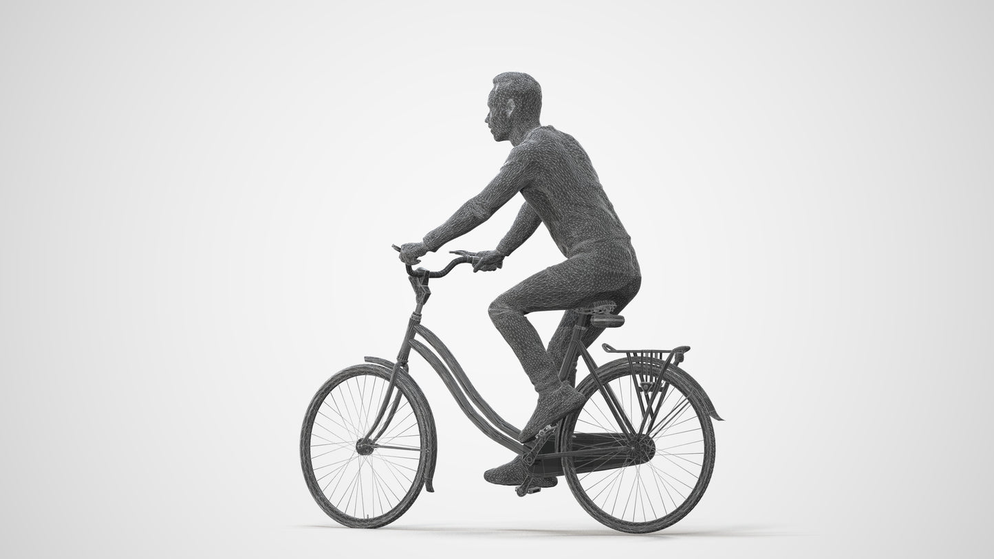 realistic 3D man casual cycling, scanned archviz people for Blender and 3ds Max, square thumbnail