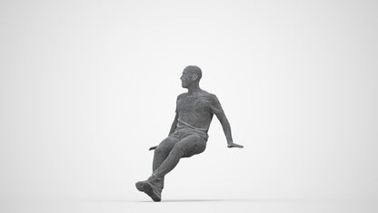 photogrammetry 3D man casual sitting, realistic human model archviz FBX, wireframe back view