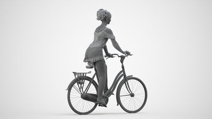 scanned 3D girl casual cycling, photogrammetry people for Enscape and V-Ray, wireframe side view