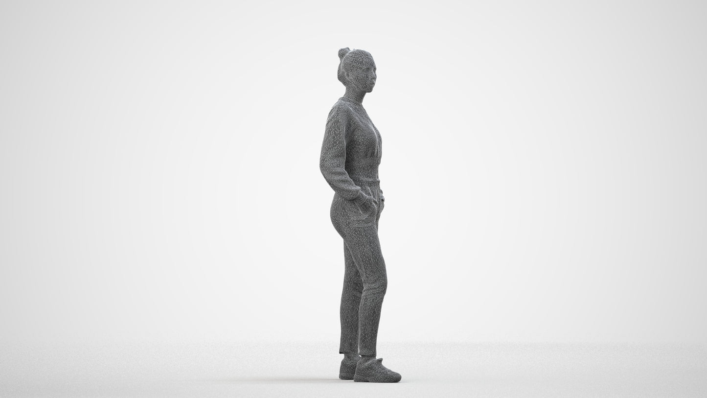 realistic 3D woman sport, scanned archviz people for Blender and 3ds Max, wireframe side view