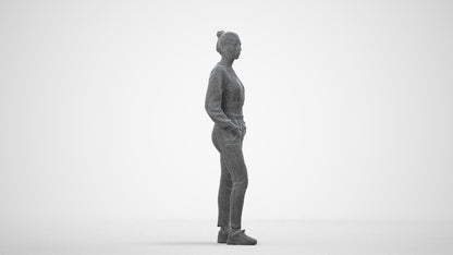 realistic 3D woman sport, scanned archviz people for Blender and 3ds Max, wireframe side view