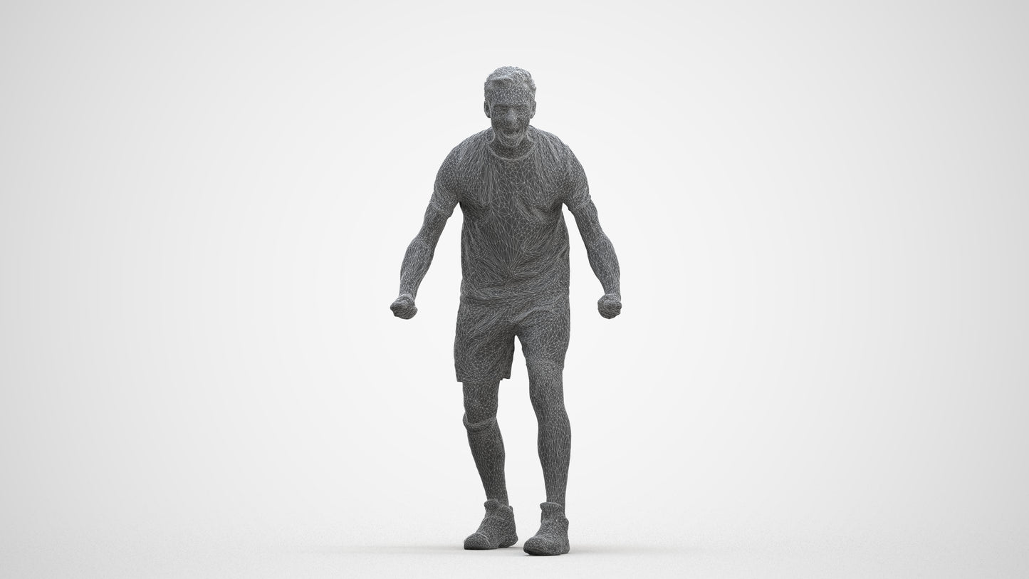 3D human model man sport, photogrammetry scanned person for archviz, three-quarter front view render