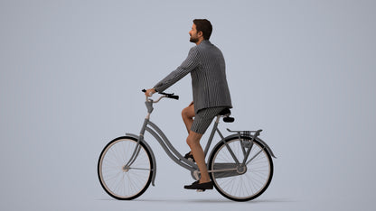 3D scanned man cycling business, photorealistic archviz people for Enscape and SketchUp, three-quarter view render