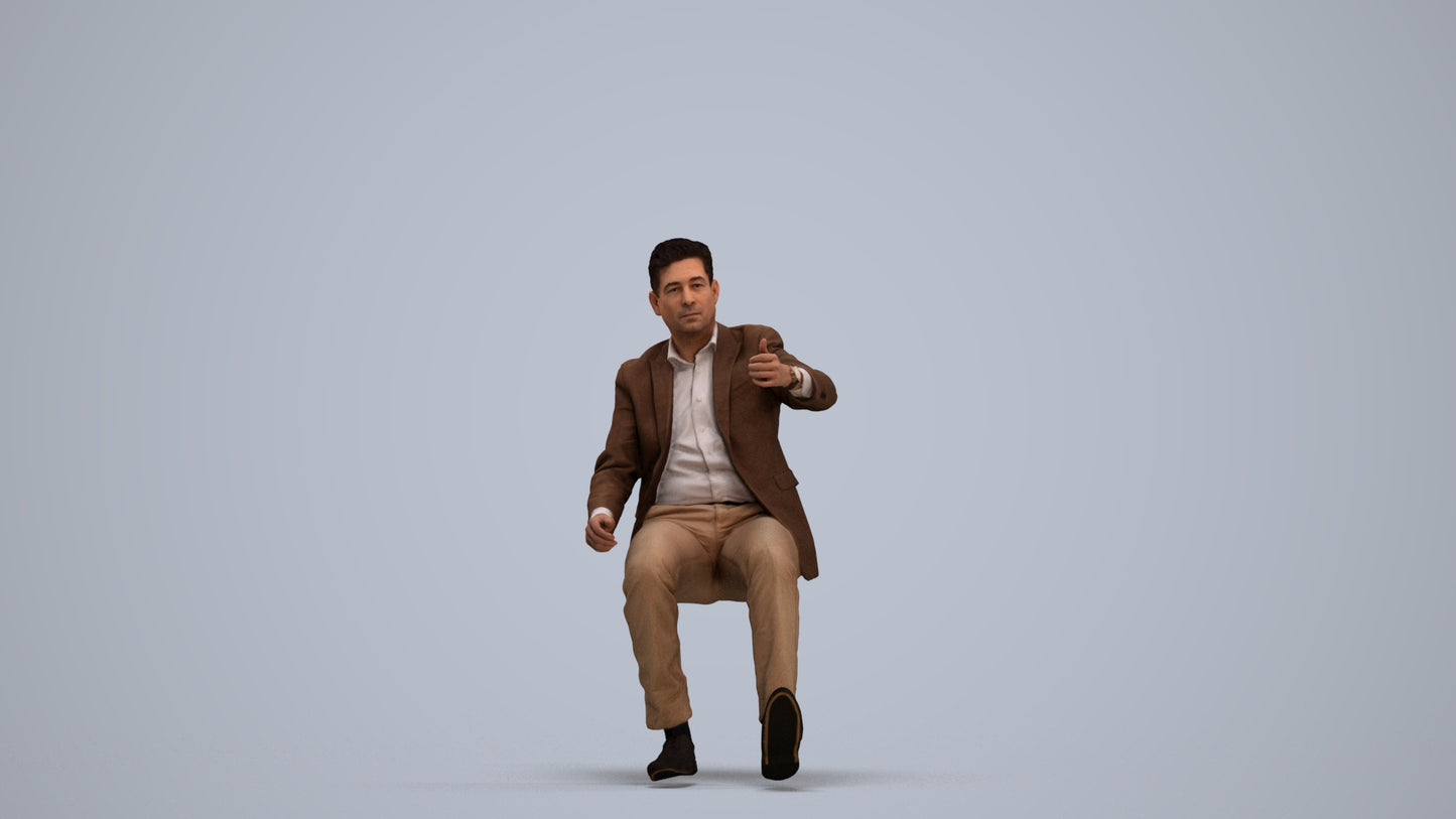 realistic 3D human man business driving, archviz people FBX OBJ for Blender, standing pose render