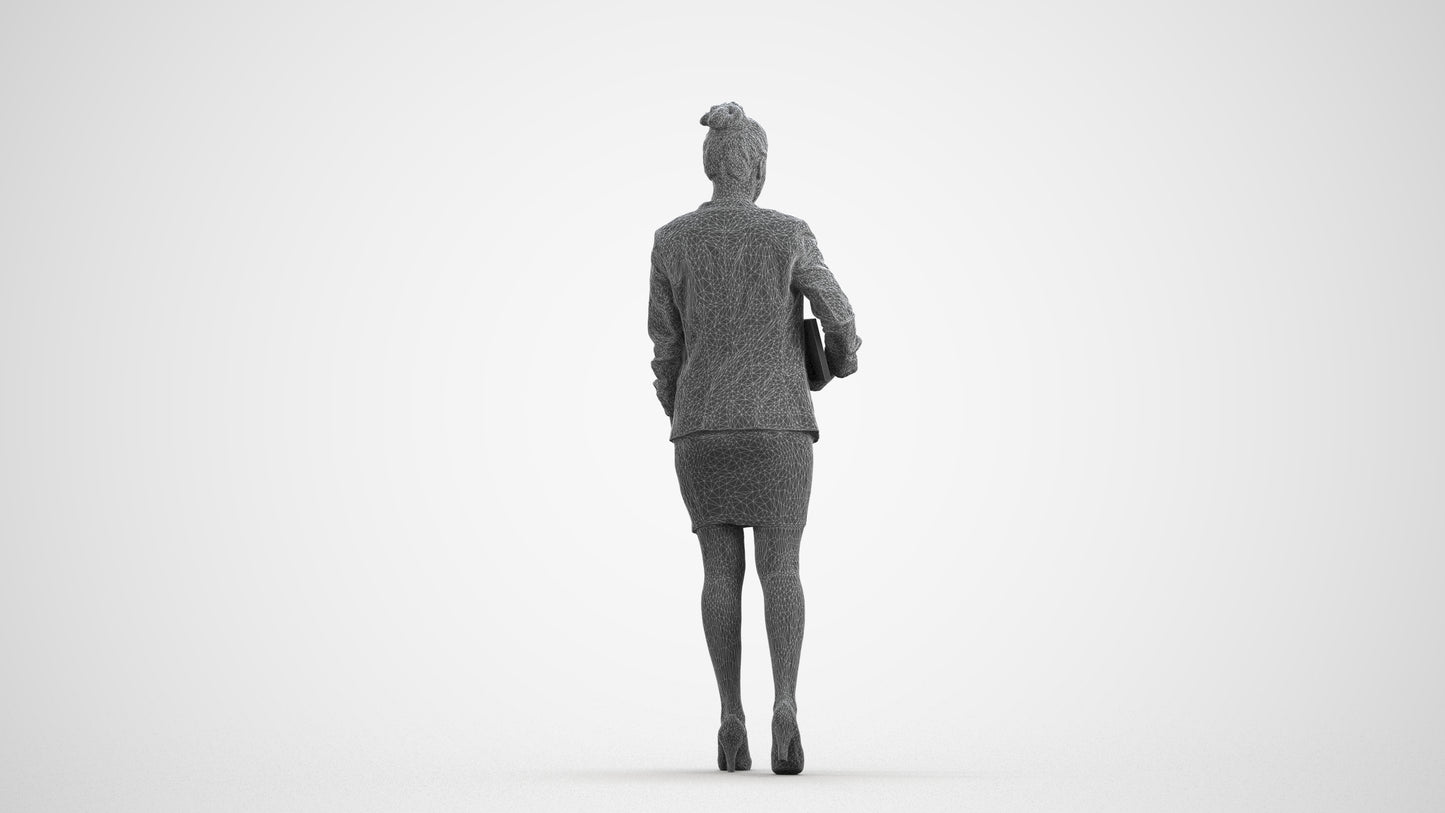 3D human model woman business, photogrammetry scanned person for archviz, wireframe front view