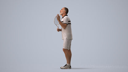 3D human model senior man sport, photogrammetry scanned person for archviz, three-quarter view render