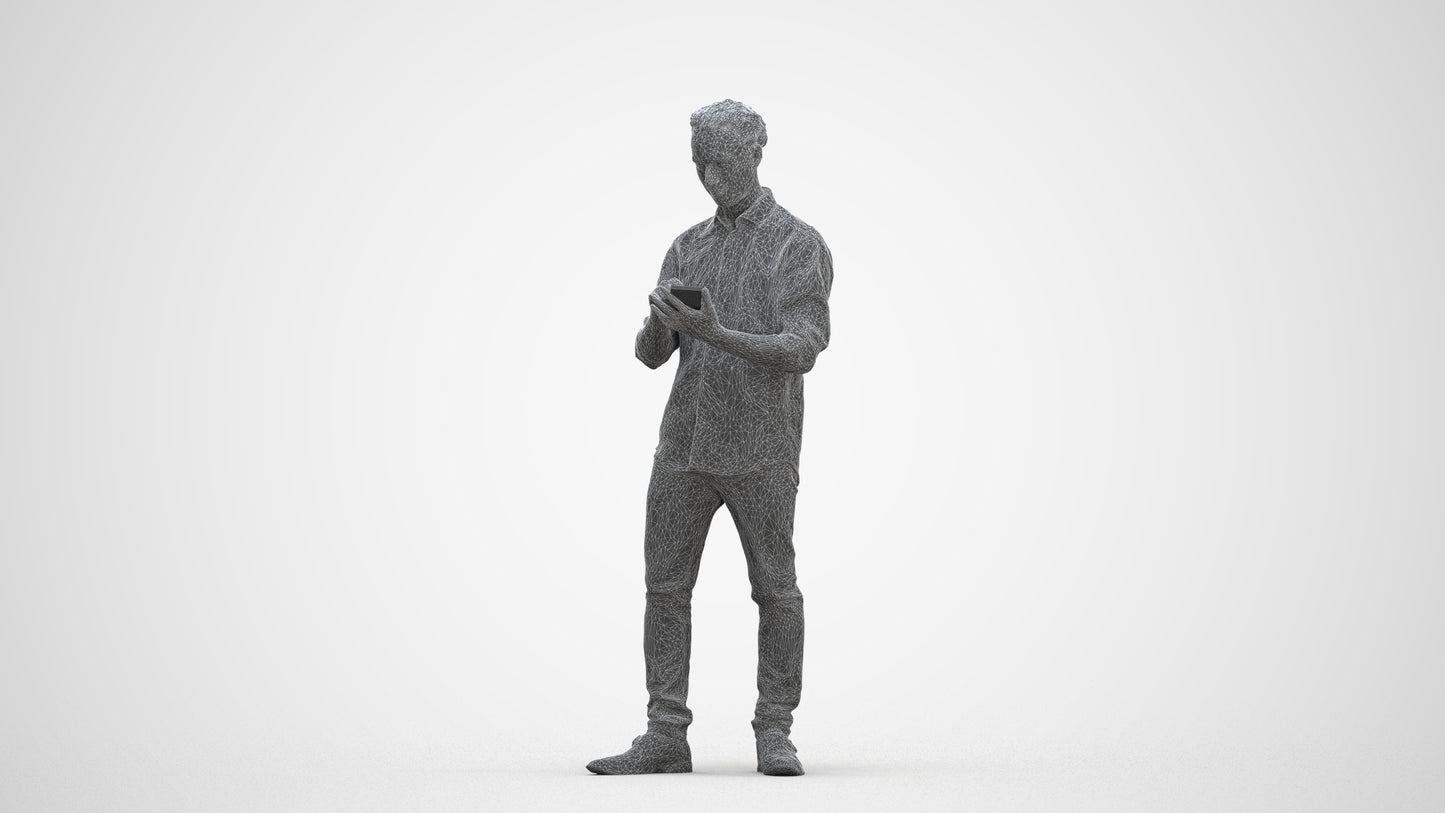 scanned 3D man casual standing, photogrammetry people for Enscape and V-Ray, three-quarter front view render