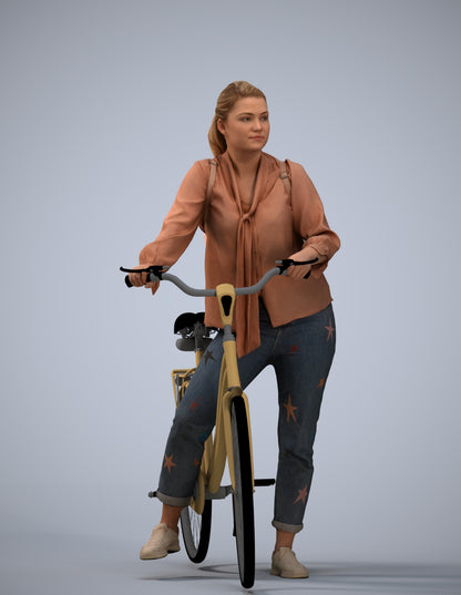 3D scanned woman cycling casual, photorealistic archviz people for Enscape and SketchUp