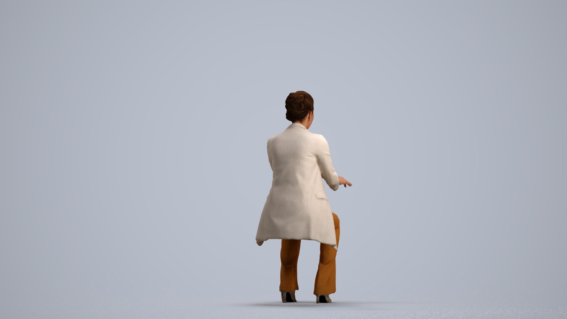 realistic 3D woman business sitting, scanned archviz people for Blender and 3ds Max, front view render
