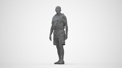 3D scanned senior man standing casual, photorealistic archviz people for Enscape and SketchUp, wireframe back view